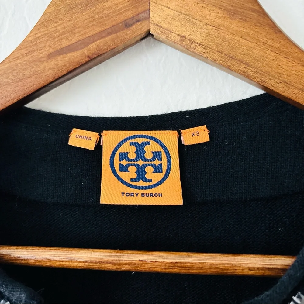 Tory Burch Cashmere Merino Wool Black Long Sleeve Top‎ with Silver Accents